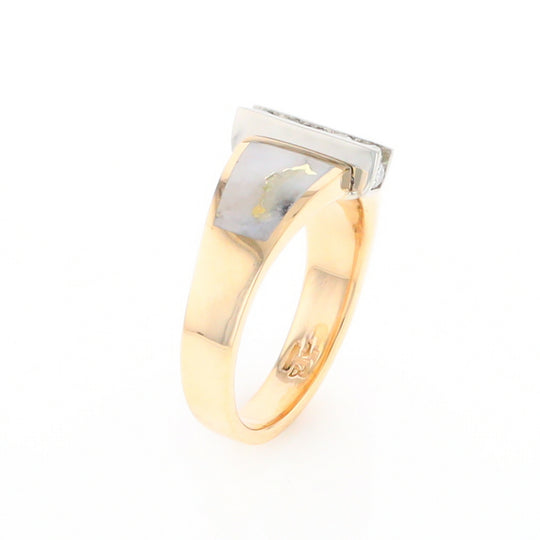 Gold Quartz Ring Double Sided Inlaid Design with .23ctw Diamonds