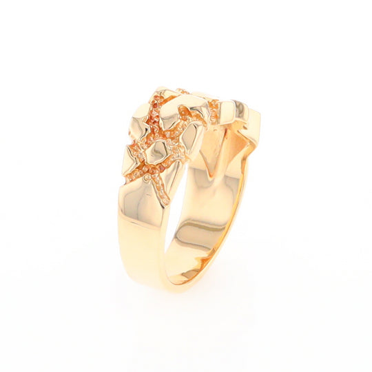 Gold Quartz Ring Diamond Shape Inlay Nugget Design Band