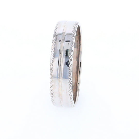 White Gold Cross Hatch Design Wedding Band