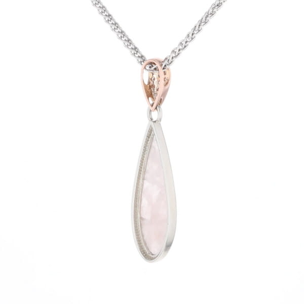 Rose Quartz Teardrop Inlaid Pendant with .11ctw diamonds