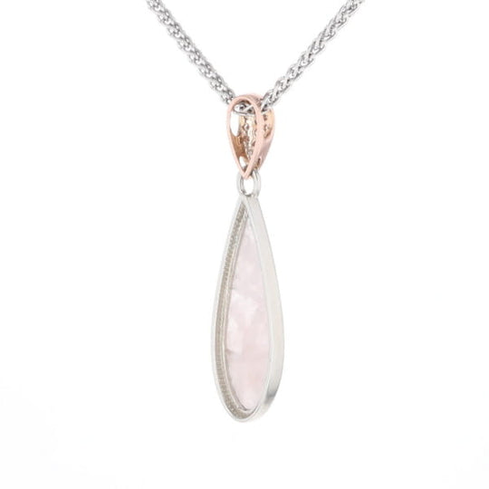 Rose Quartz Teardrop Inlaid Pendant with .11ctw diamonds