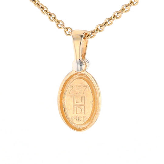 Gold Quartz Oval Inlaid Pendant with .02ct Diamond