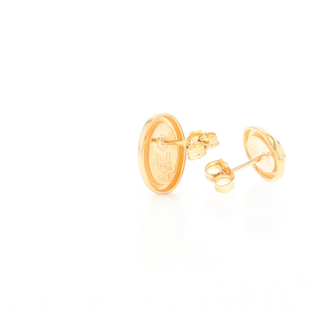 Gold Quartz Earrings Oval Inlaid Design Studs