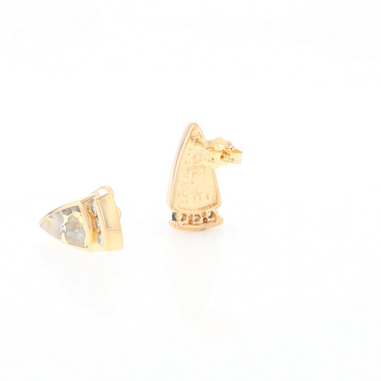 G2 Gold Quartz Earrings Triangle Shape Inlaid Design with .12ctw Diamonds