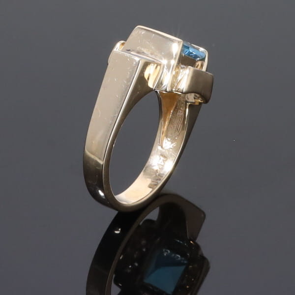 Opal Rings Inlaid Sides Swiss Blue Topaz Center with .24ctw Diamonds