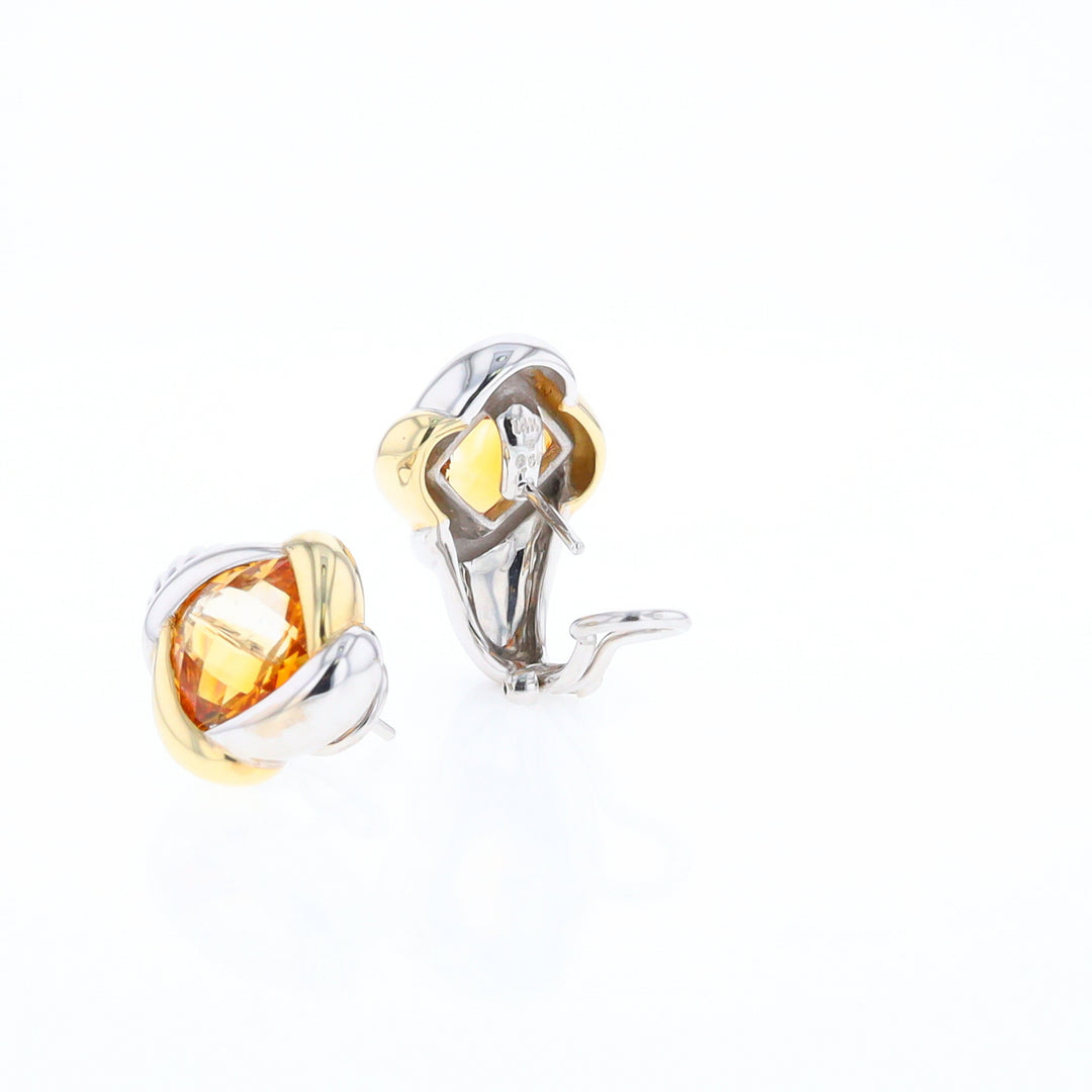 Two-Tone Checkerboard Citrine Earrings