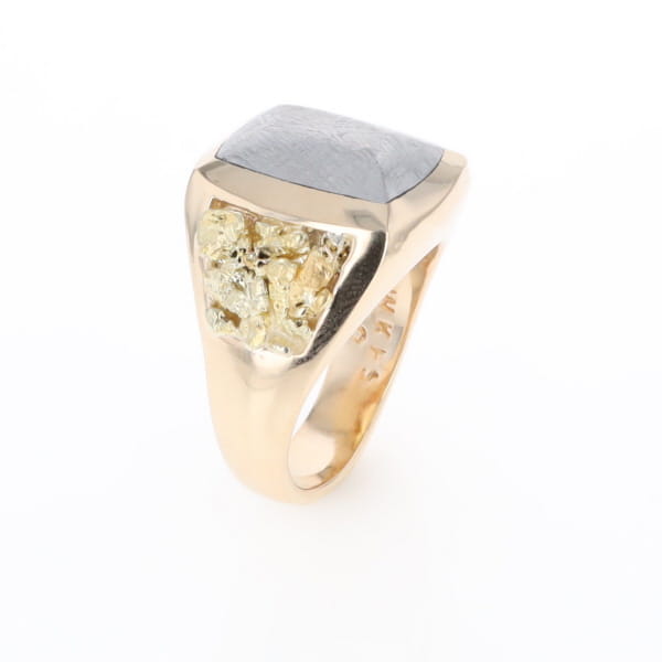 Meteorite Ring Double Side Natural Nuggets Rectangle Inlaid Center