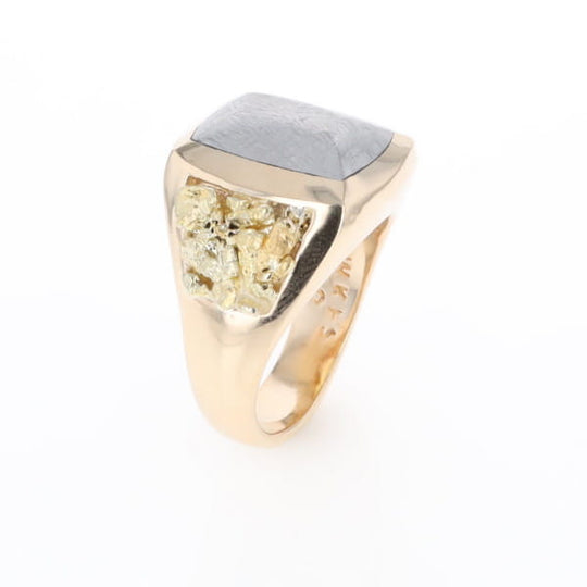Meteorite Ring Double Side Natural Nuggets Rectangle Inlaid Center