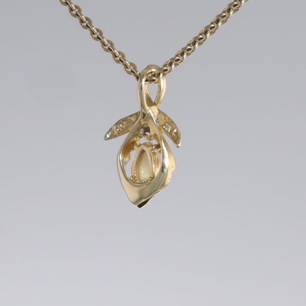 Pear-leaf Opal and Diamond Pendant