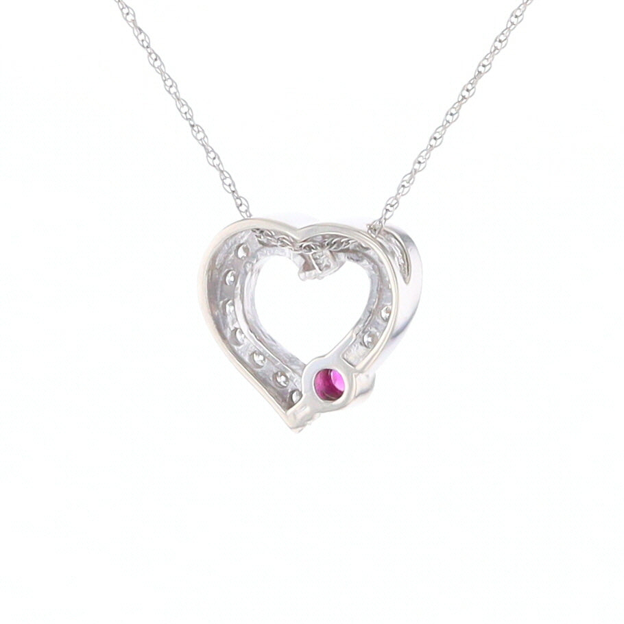 Diamond Heart Pendant with Ruby Accent