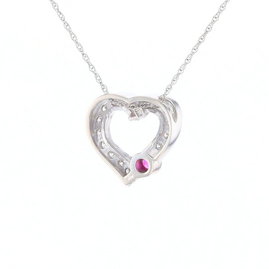 Diamond Heart Pendant with Ruby Accent