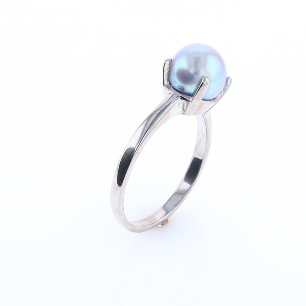 Gray Pearl Solitaire Ring