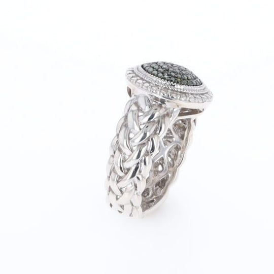Green Diamond Braided Cluster Ring