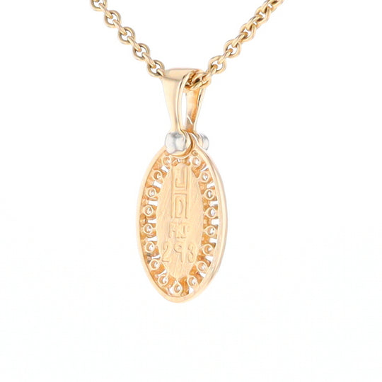 Gold Quartz Pendant Oval Inlaid with .22ctw Round Diamonds Halo