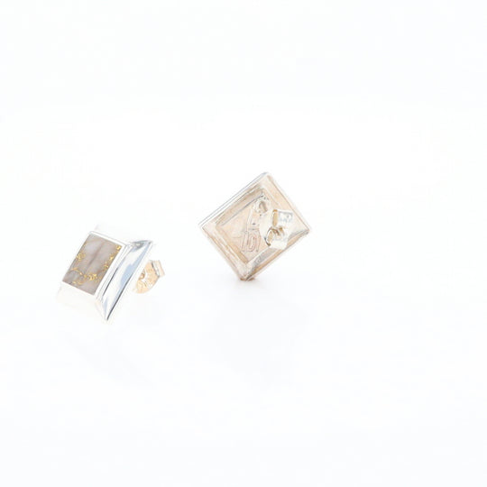 Sterling Silver Gold Quartz Inlaid Square Stud Earrings - G3