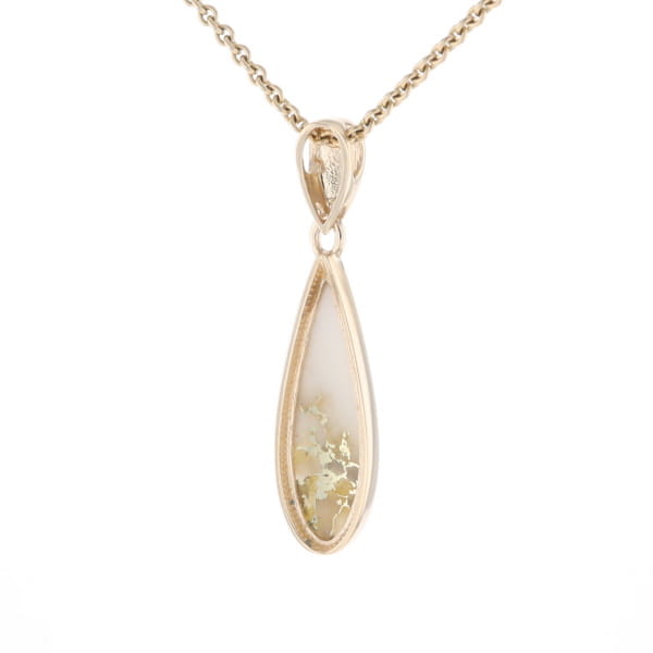 Gold Quartz Pendant Tear Drop Inlaid Design G2