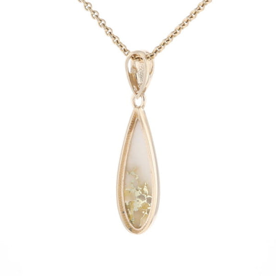 Gold Quartz Pendant Tear Drop Inlaid Design G2