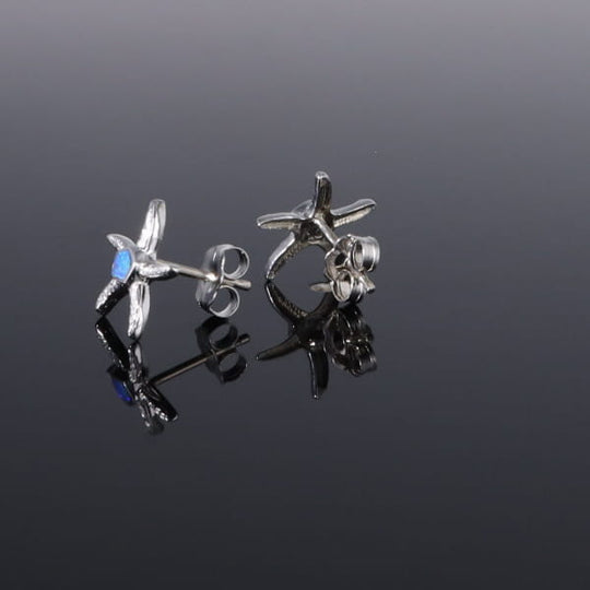 Opal Earrings Inlaid Realistic Star Fish Design