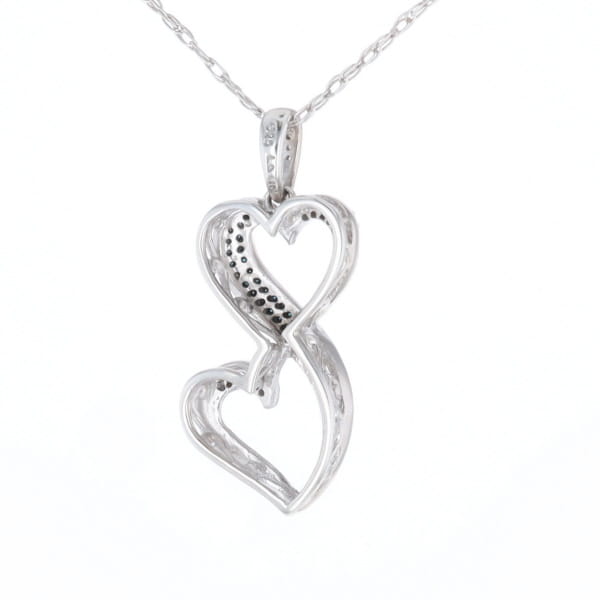 Blue and White Diamond Double Open Heart Pendant with 16" Singapore Chain