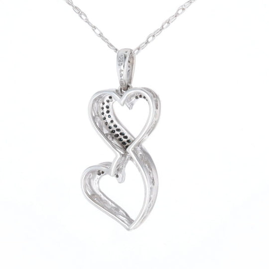 Blue and White Diamond Double Open Heart Pendant with 16" Singapore Chain