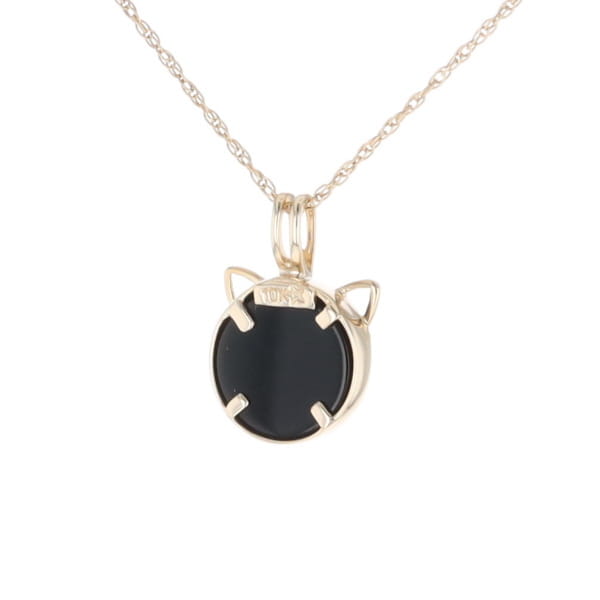 Onyx Cat Pendant with Diamond Eyes