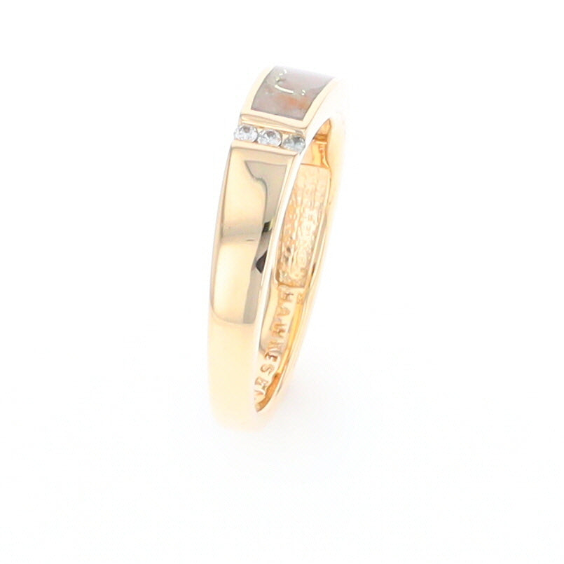 Gold Quartz Ring Double Inlaid Design with .03ctw Round Diamonds