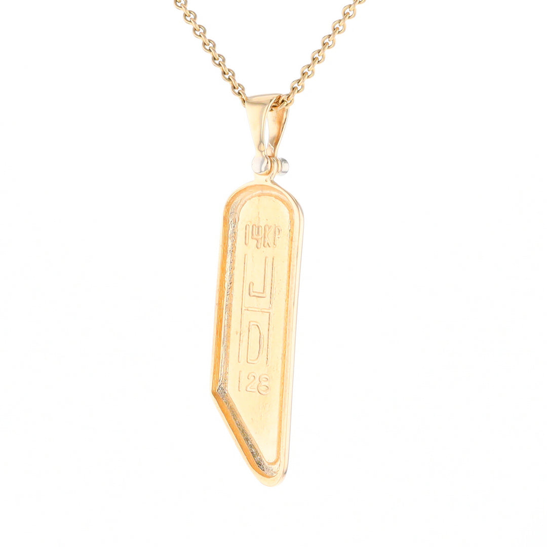 Gold Quartz Long Geometric Inlaid Pendant