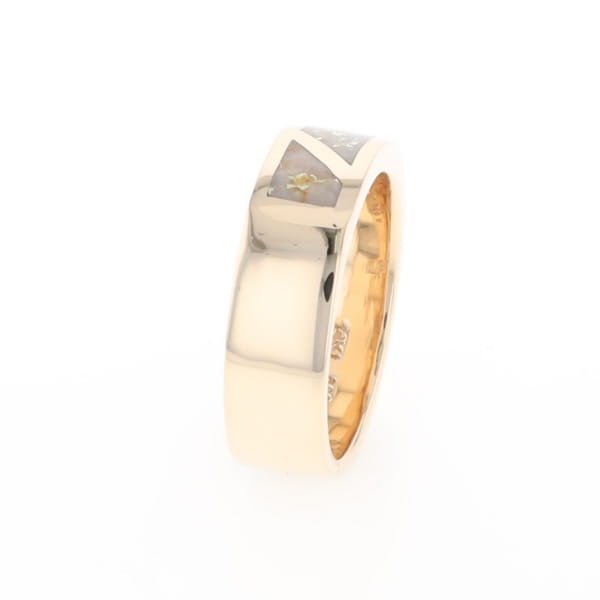 Gold Quartz Ring, 3 Section Inlaid Design