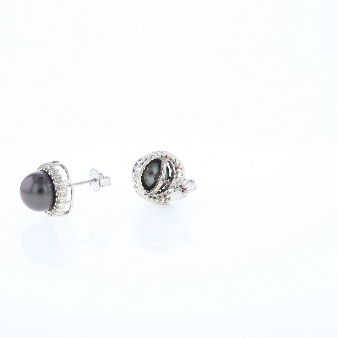 Gray Pearl Halo Studs