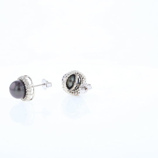 Gray Pearl Halo Studs