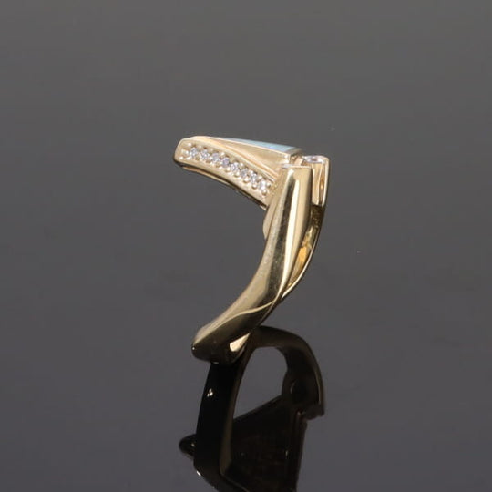 Opal Rings Triangle Inlaid Design with .31ctw Round Diamonds
