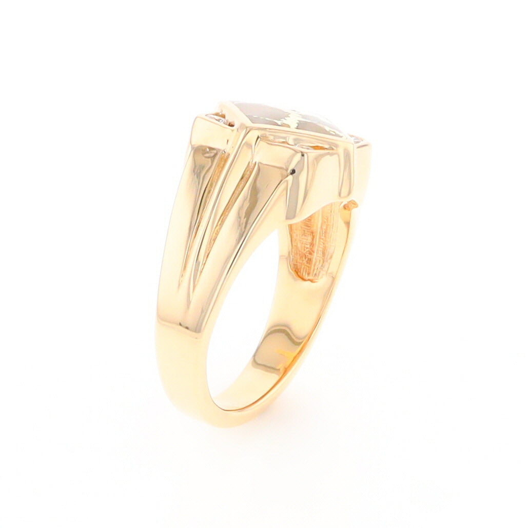 Gold Quartz Mens Ring with Diamond Accents