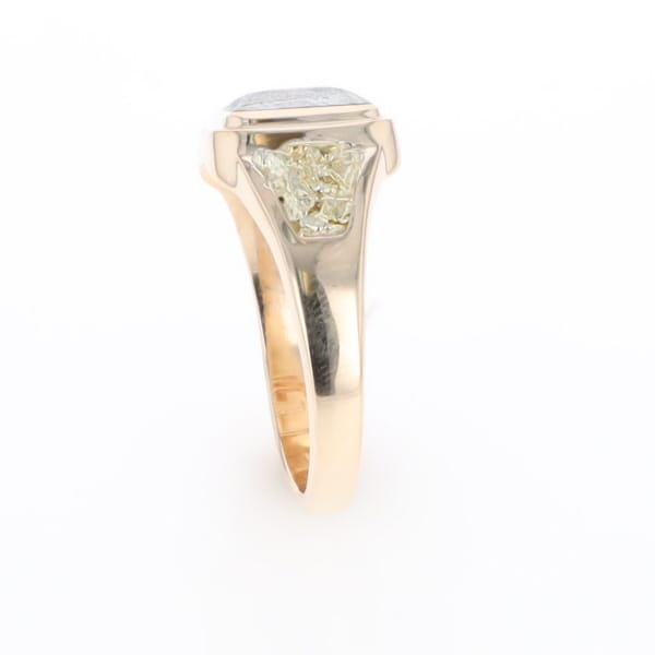 Meteorite Ring Square Inlaid Center Design with Natural Nugget Sides