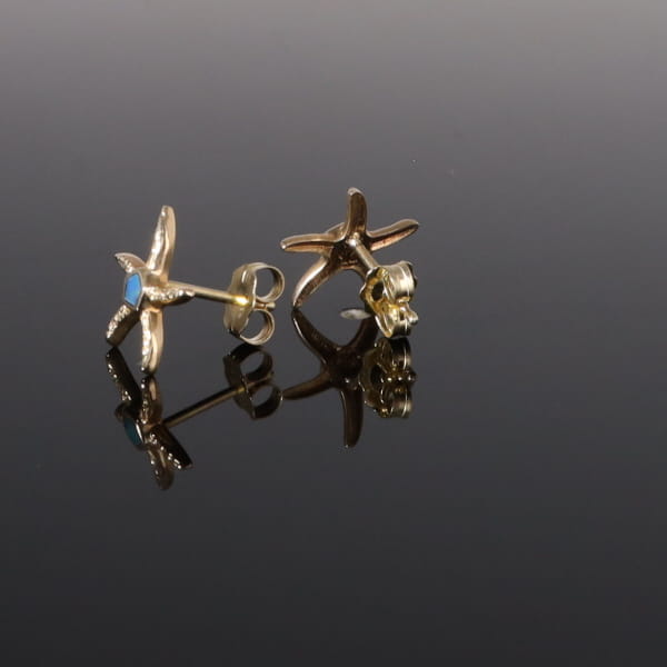 Opal Earrings Inlaid Realistic Star Fish Design Studs