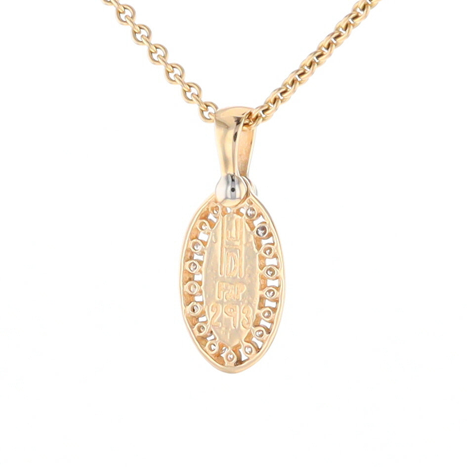 Gold Quartz Pendant Oval Inlaid with .22ctw Round Diamonds Halo