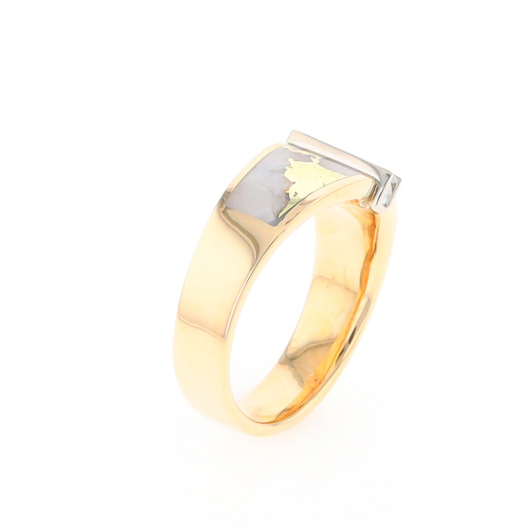 Gold Quartz Ring Double Sided Inlaid with .19ctw Round Diamonds