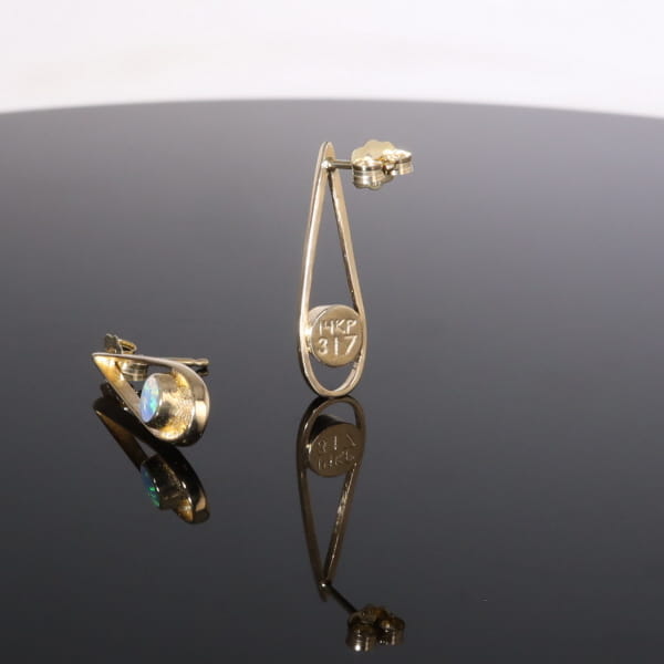 Opal Earrings Round Inlaid Open Tear Drop Design Studs