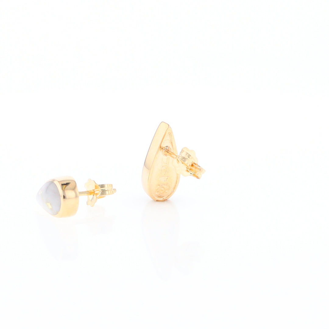 Gold Quartz Earrings Tear Drop Inlaid Studs