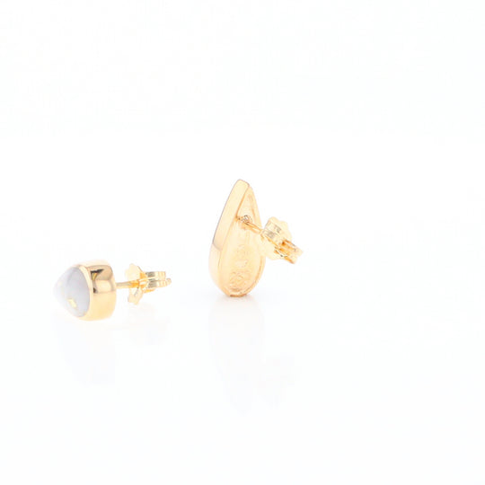 Gold Quartz Earrings Tear Drop Inlaid Studs