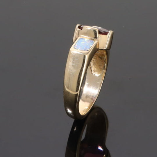 Opal Rings 2 Section Inlaid Design with Oval Pink Tourmaline