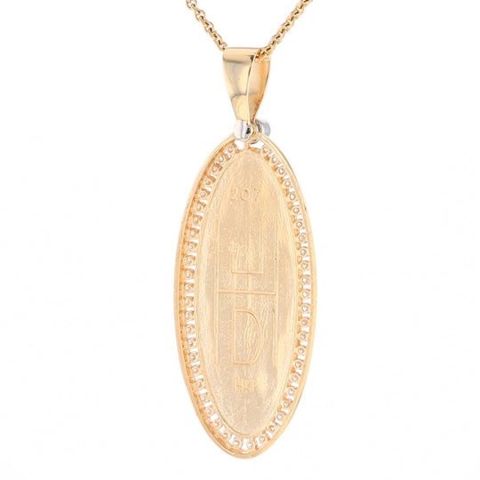 Gold Quartz Necklace 0.96ctw Halo Diamond Oval Inlaid Pendant