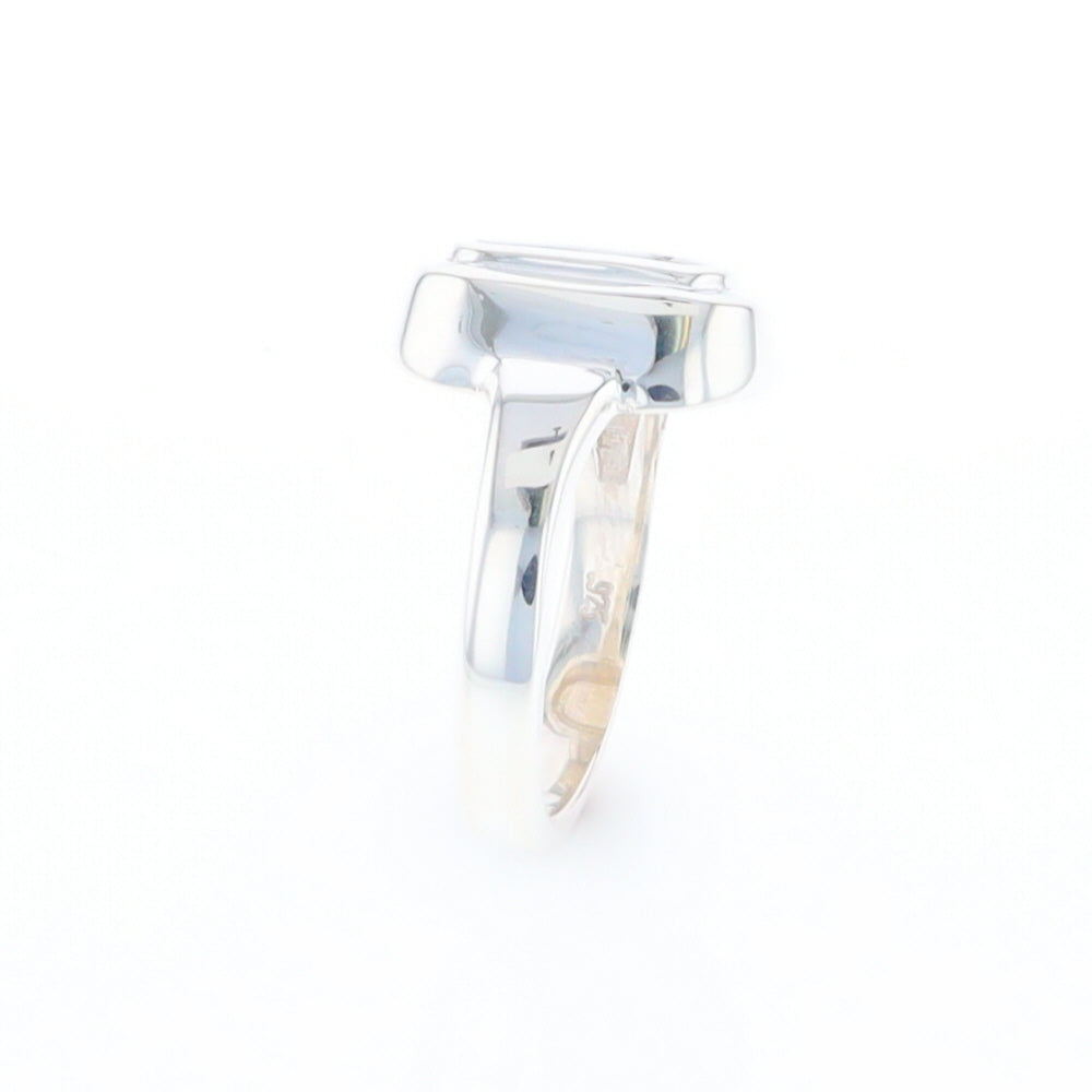 Sterling Silver Gold Quartz Inlaid Rectangular Ring - G3