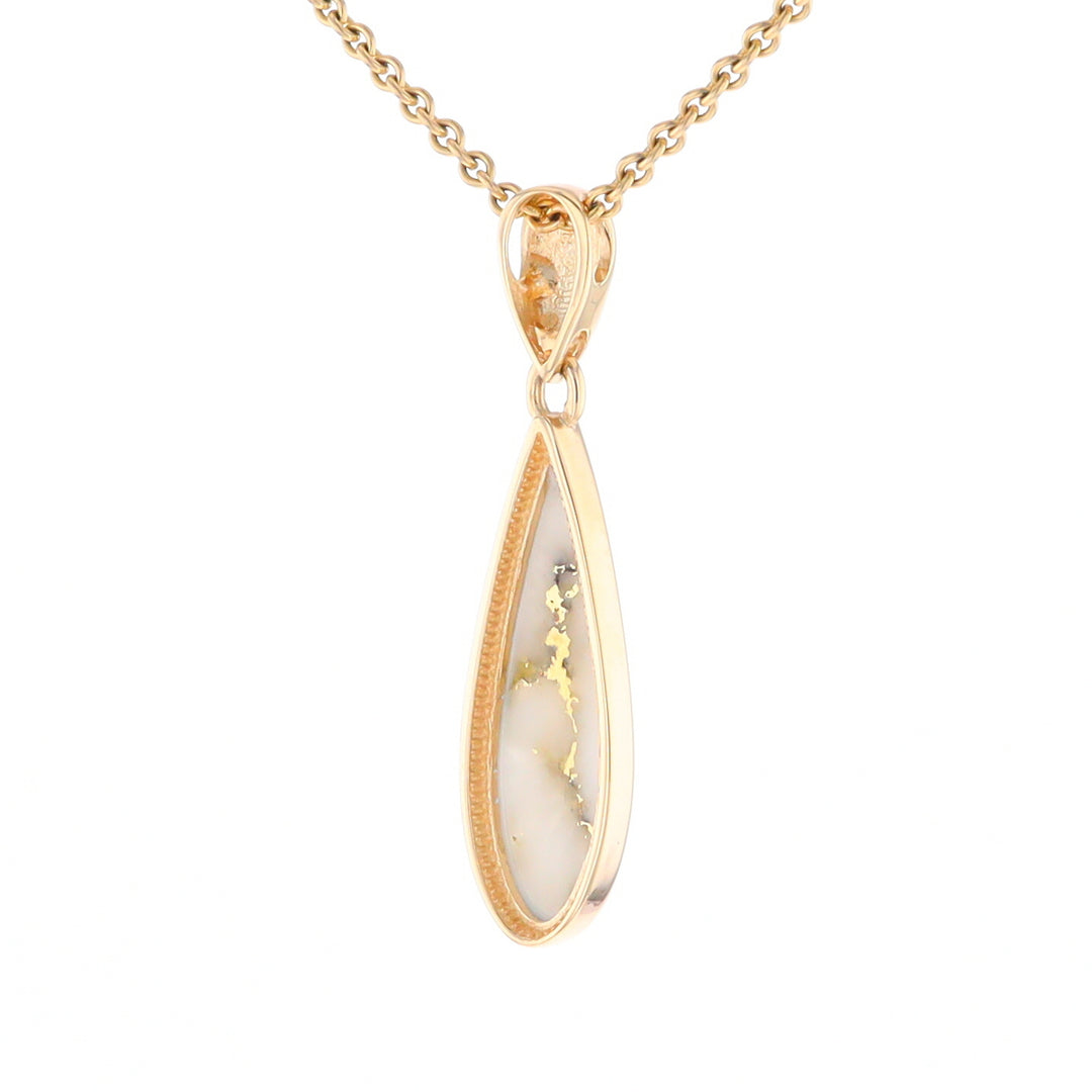 Gold Quartz Pendant Tear Drop Inlaid Design G2