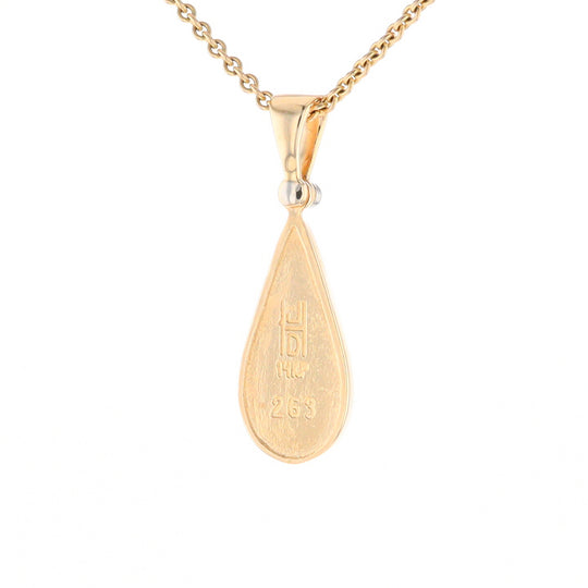 Gold Quartz Necklace Tear Drop Inlaid Pendant with .02ct Diamond