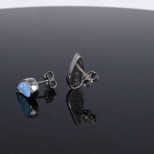 Opal Earrings Tear Drop Inlaid Design Studs
