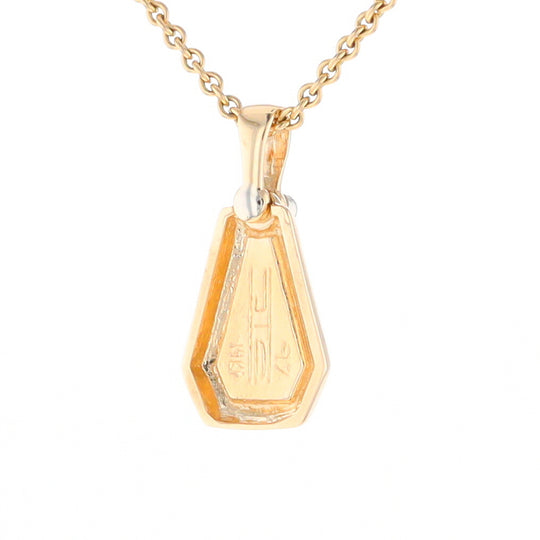 Gold Quartz Necklace, Triangle Inlaid with .02ctw Diamond Pendant