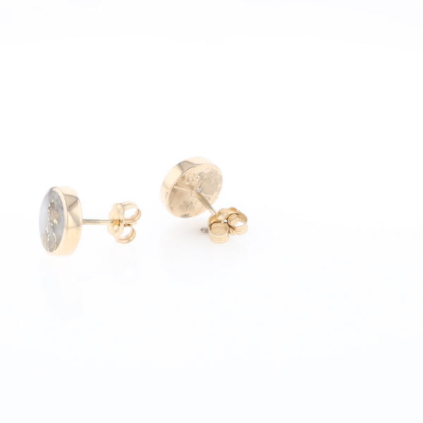 Gold Quartz Earrings 9mm Round Inlaid Studs - G2