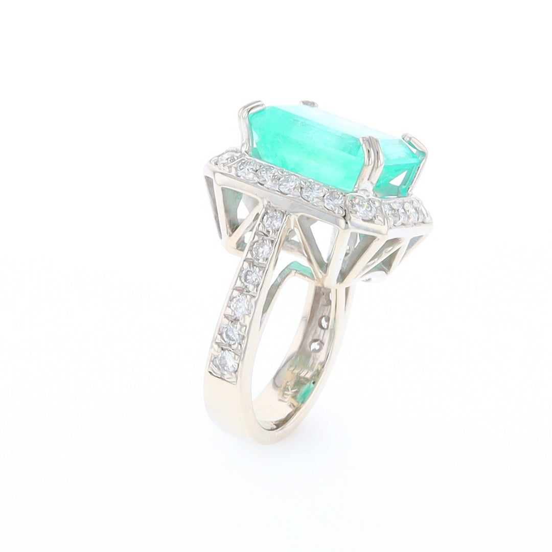 5.25ct Emerald Ring with Diamond Halo