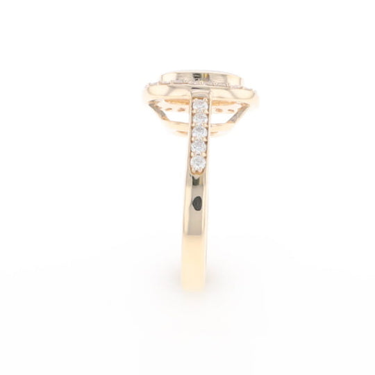 Rectangular Gold Quartz Inlaid Ring with 0.65ctw Diamond Halo