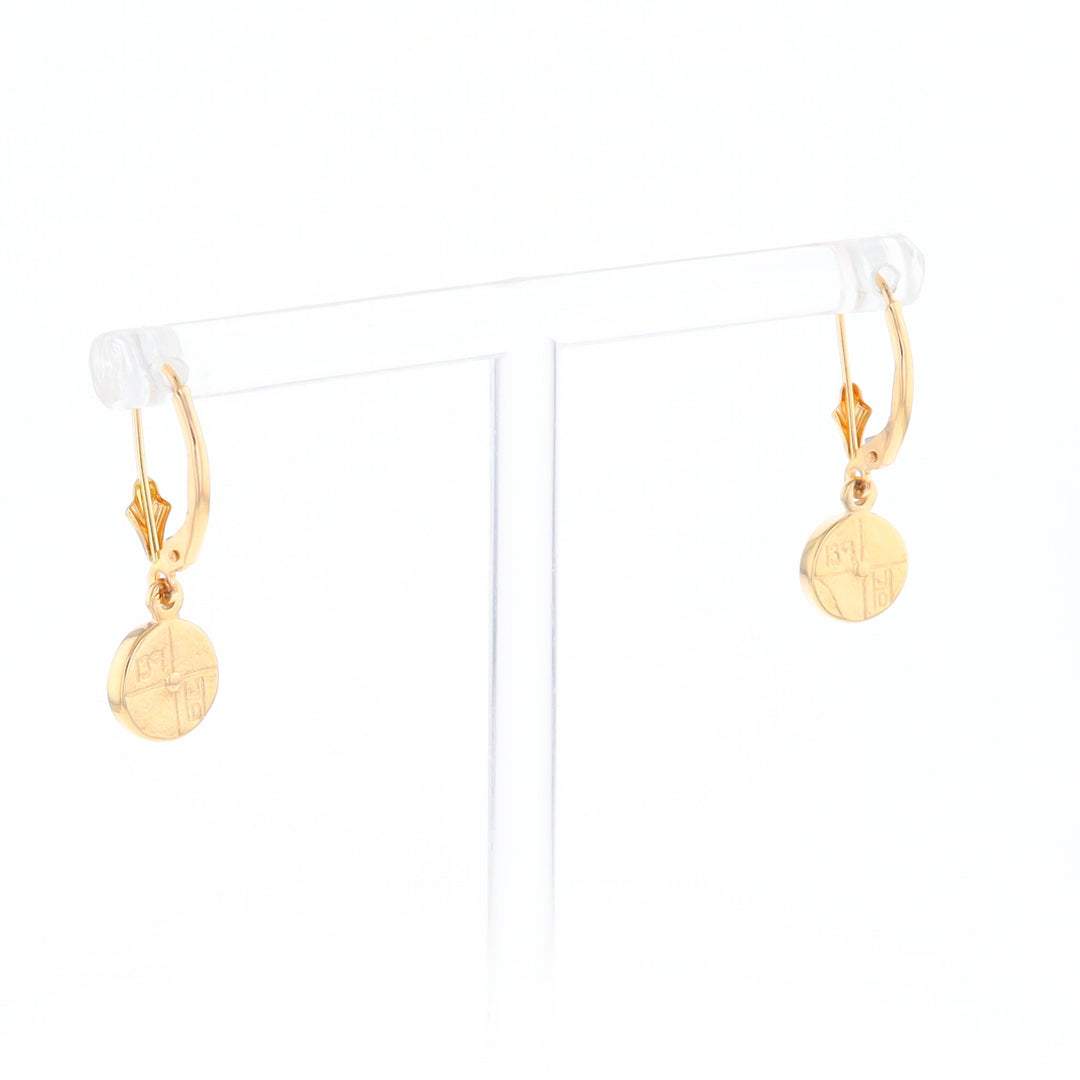 Gold Quartz Earrings Round Inlaid Design Lever Backs